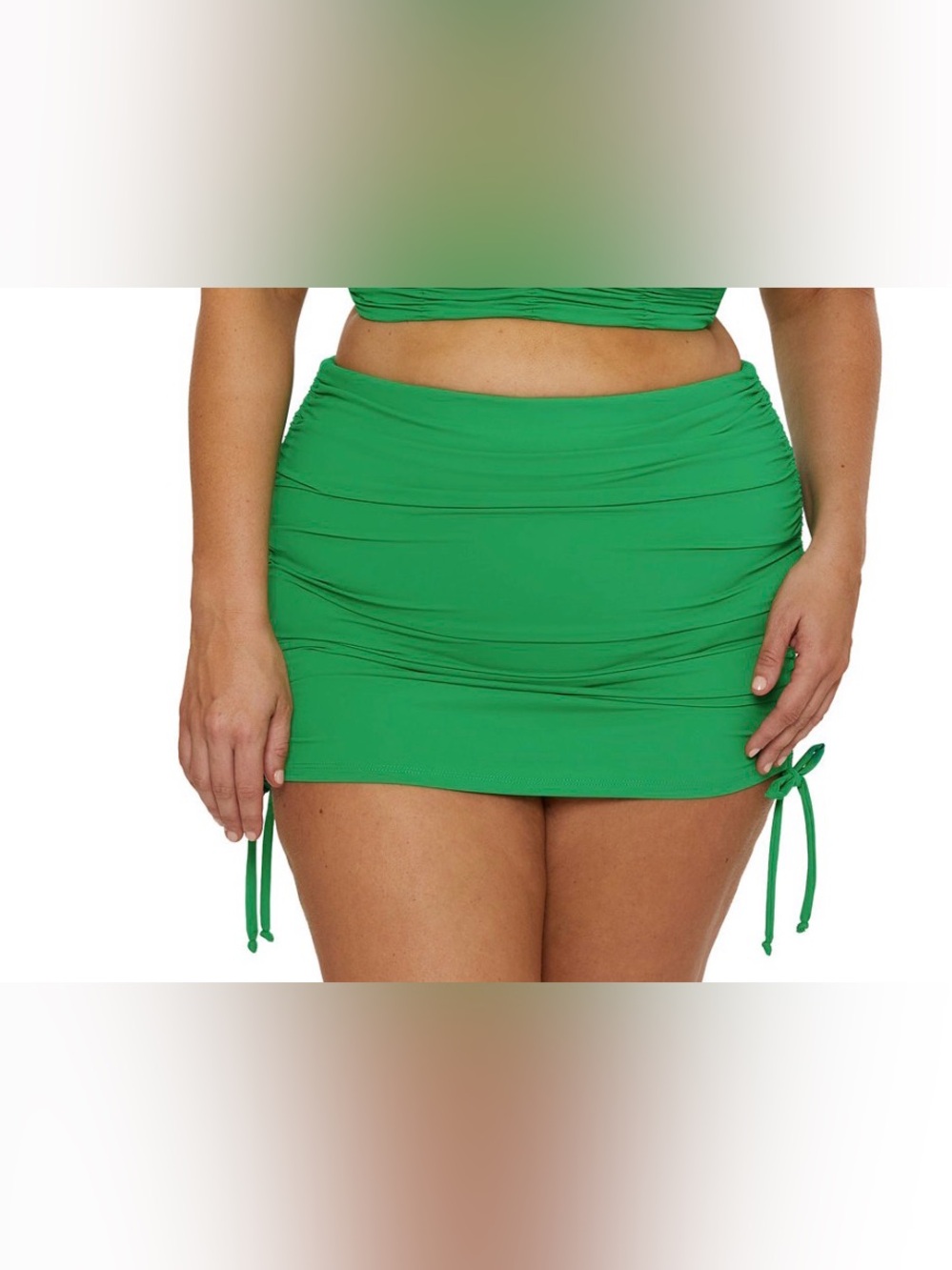 Becca ETC Plus Size Color Code Shirred Skirted Bikini Bottoms,Emerald Green. R9C